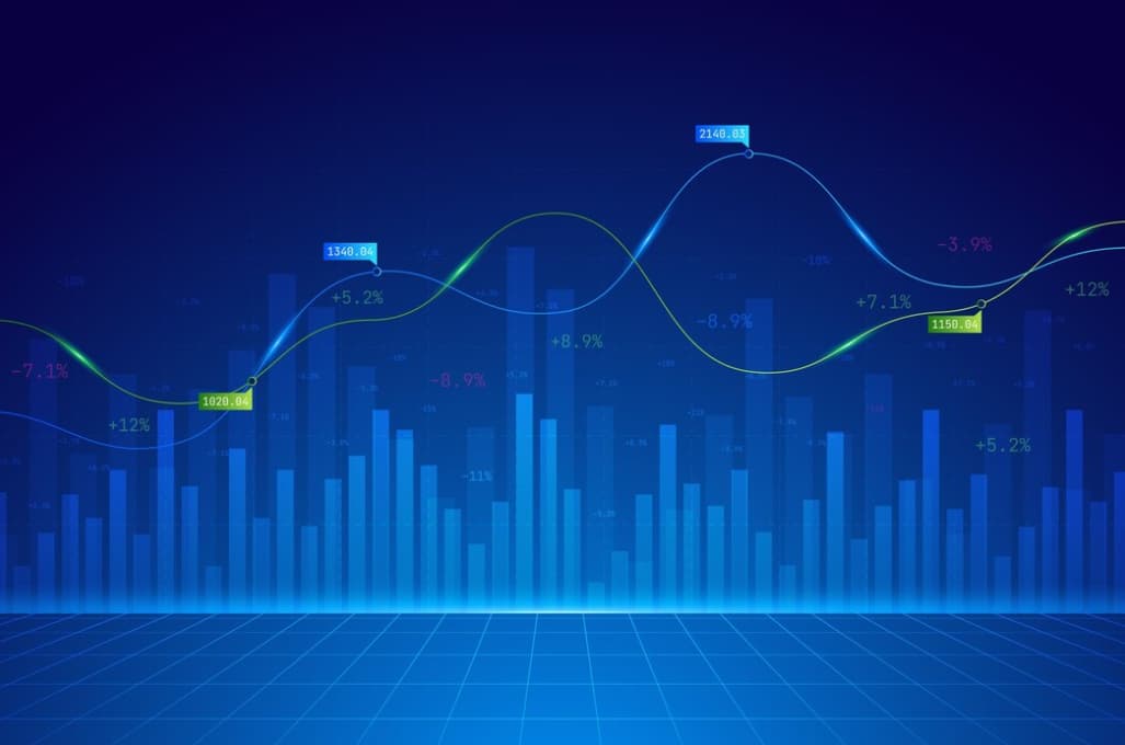 graphs with statistics of cryptocurrency on blue background